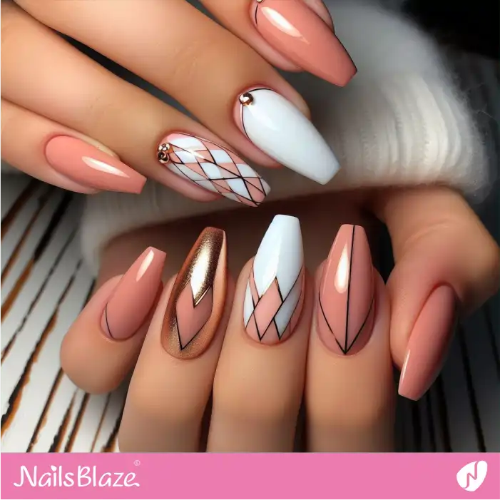 Ballerina Peach Fuzz Nails with Geometric Design | Color of the Year 2024 - NB1910